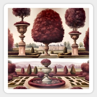 French chateau and formal garden in green and maroon Sticker